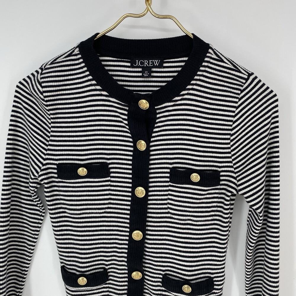 J.Crew Vintage Rib Lady Jacket XS Black White Stripe Gold Button Cardigan - Picture 4 of 7